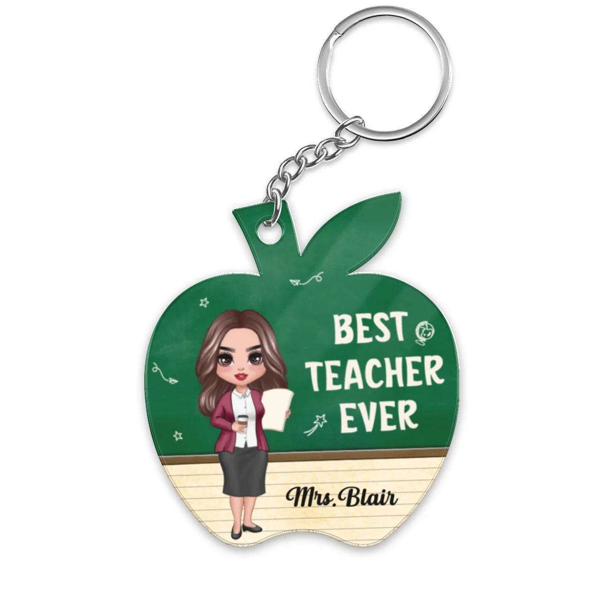 Teacher Love Inspire Doll Teacher With Green Board Personalized Acrylic Keychain - Image 4