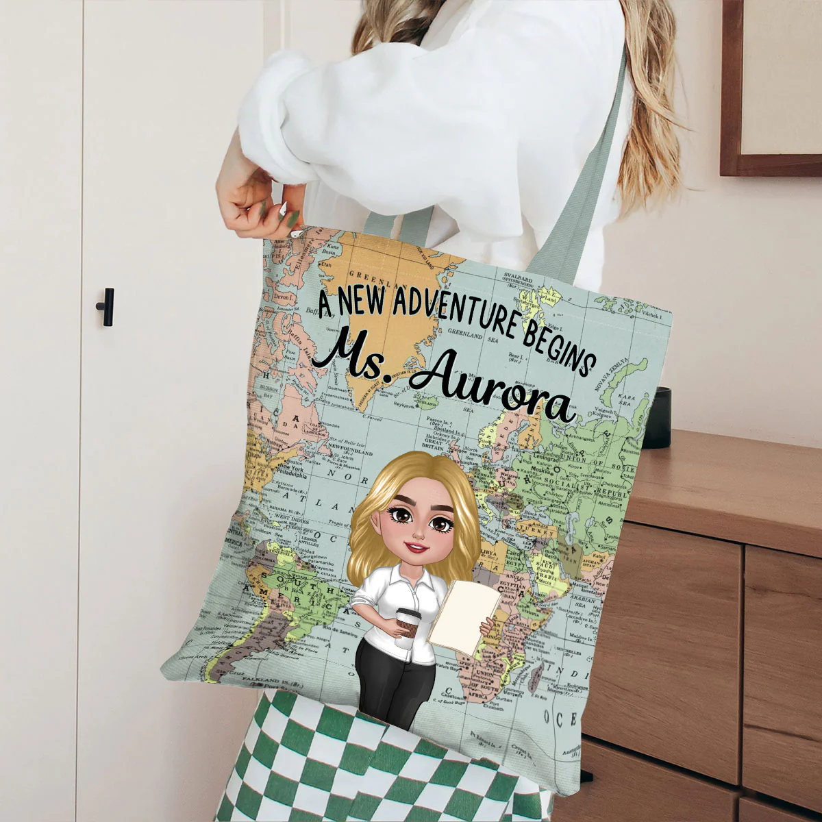 Teacher New Adventure World Map Theme Personalized Tote Bag, Back To School Gift For Teacher - Image 4