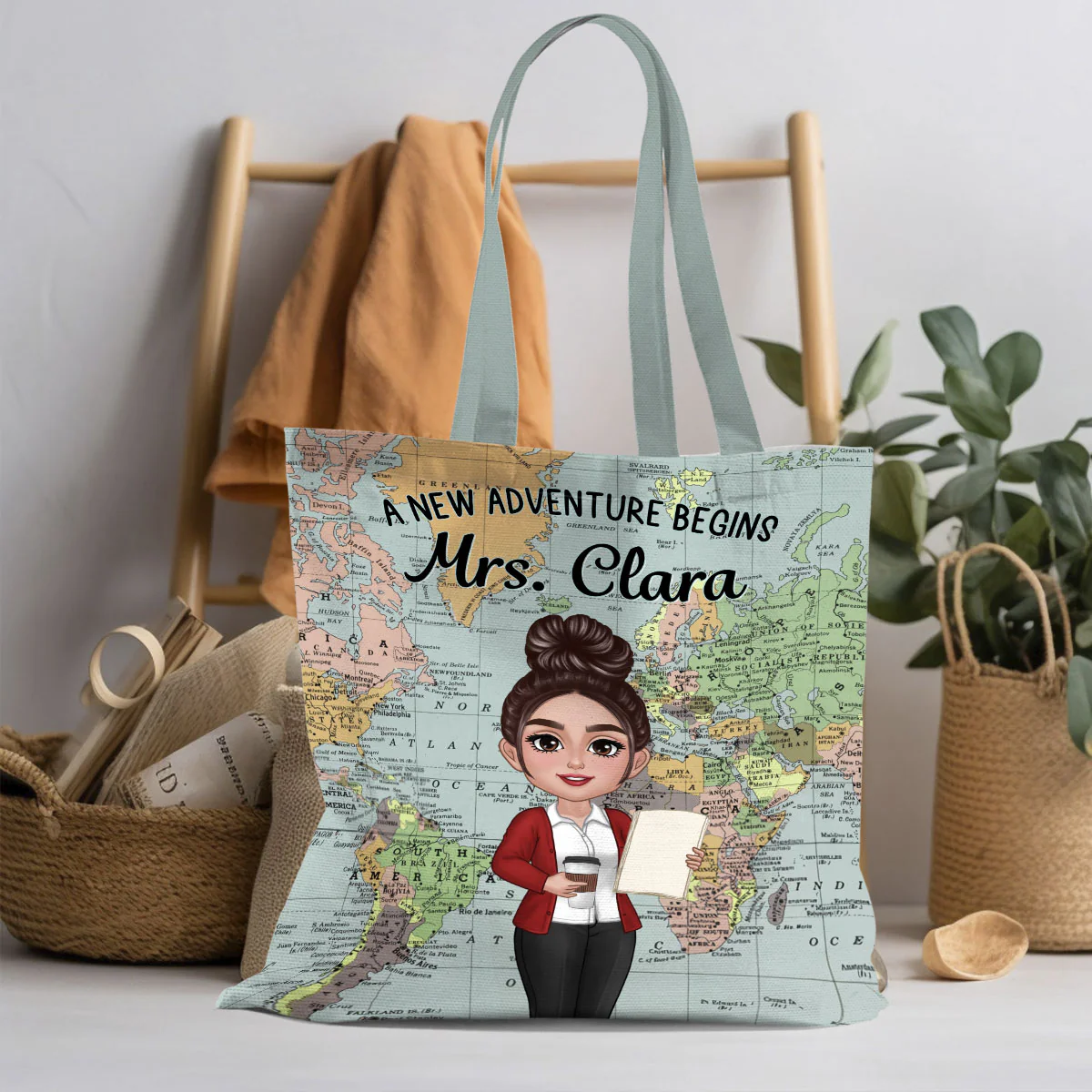 Teacher New Adventure World Map Theme Personalized Tote Bag, Back To School Gift For Teacher - Image 5