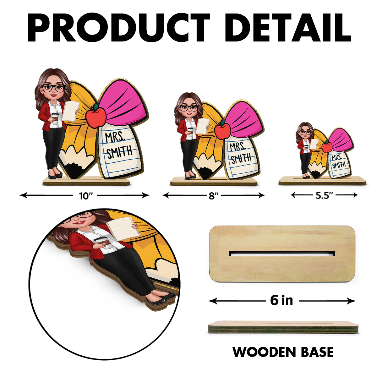 Teacher Pencil Coquette Bow Personalized Wooden Desk Name Plaque - Image 10