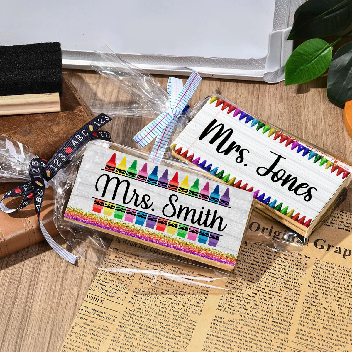 Teacher Pencil Glitter Pattern Personalized Teacher Whiteboard/Chalkboard Eraser with Marker, Teacher Appreciation Gifts, Back-to-School Teacher Gift Set - Image 8