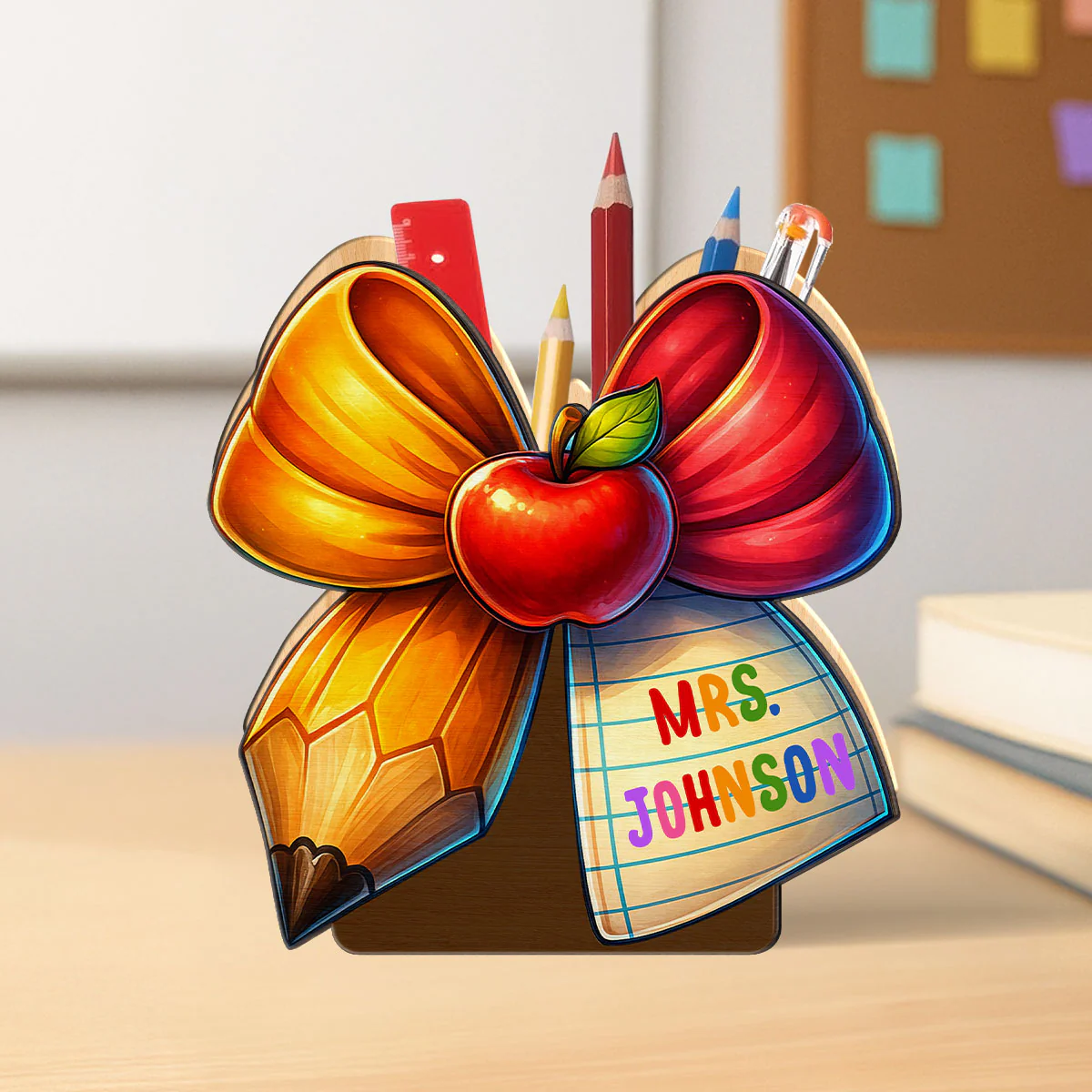 Teacher Pencil Paper Bow Personalized Pen & Pencil Holder, Gift for Teachers - Image 2