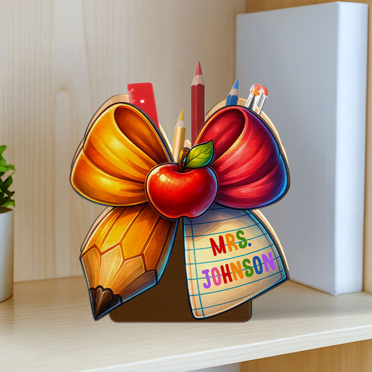 Teacher Pencil Paper Bow Personalized Pen & Pencil Holder, Gift for Teachers - Image 3