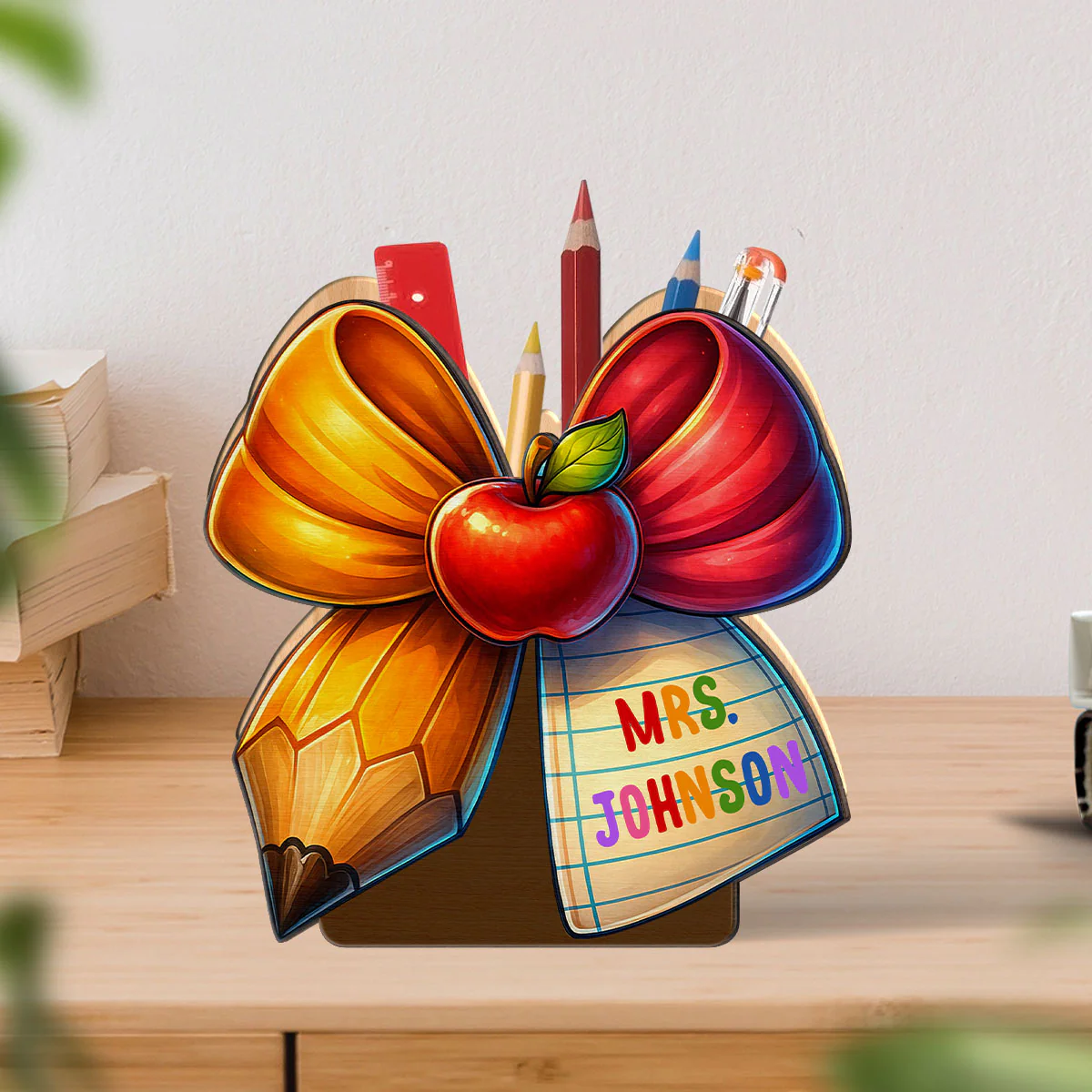 Teacher Pencil Paper Bow Personalized Pen & Pencil Holder, Gift for Teachers - Image 4