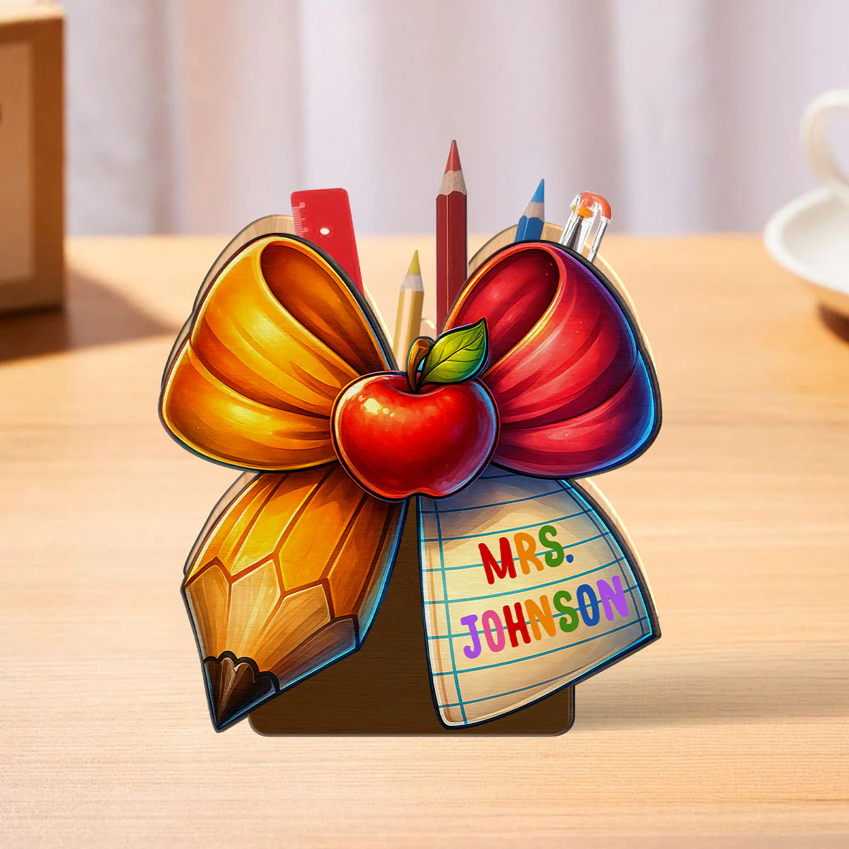 Teacher Pencil Paper Bow Personalized Pen & Pencil Holder, Gift for Teachers - Image 5