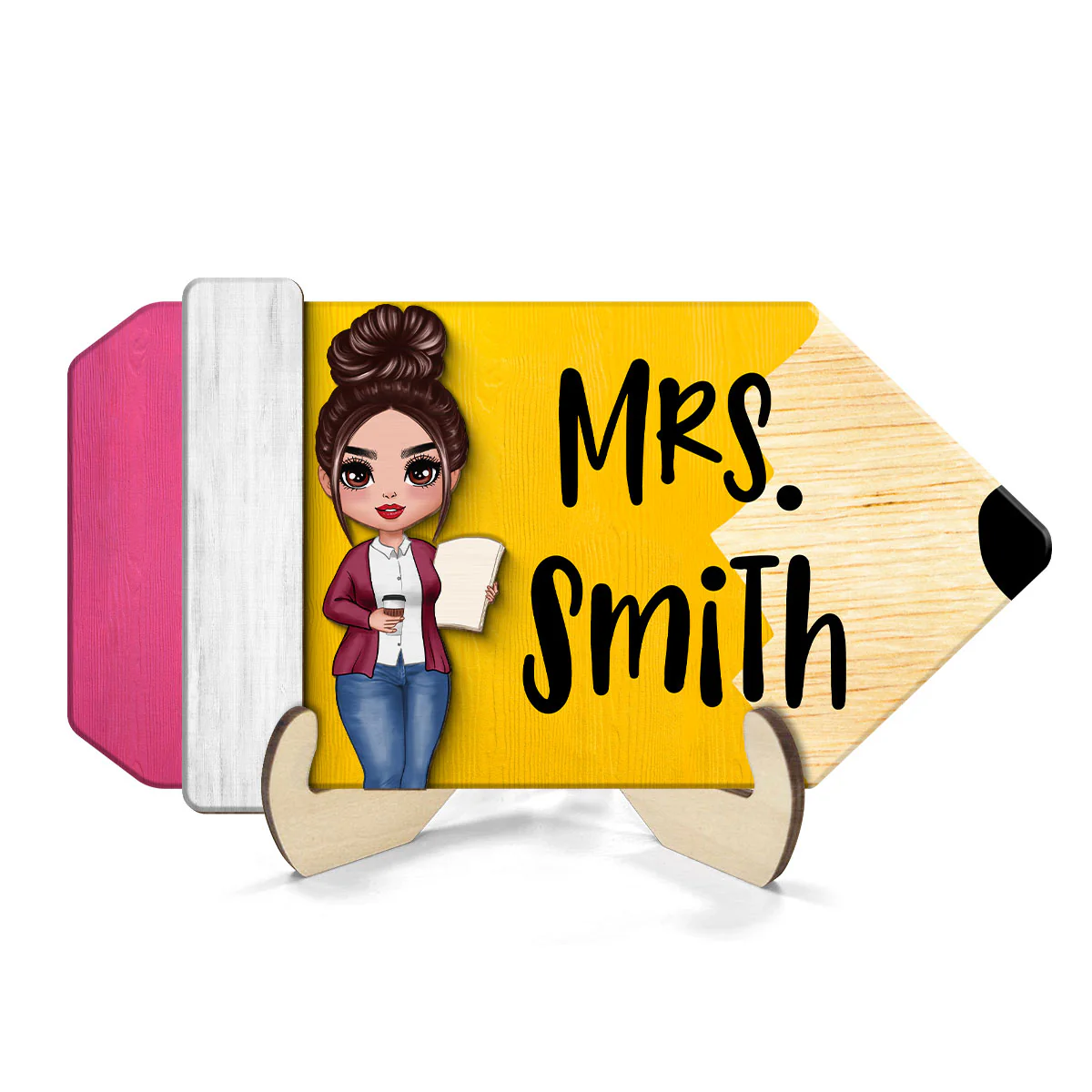 Teacher Pencil Personalized 2-Layer Wooden Plaque, Gift For Teacher, Teacher Classroom Decor