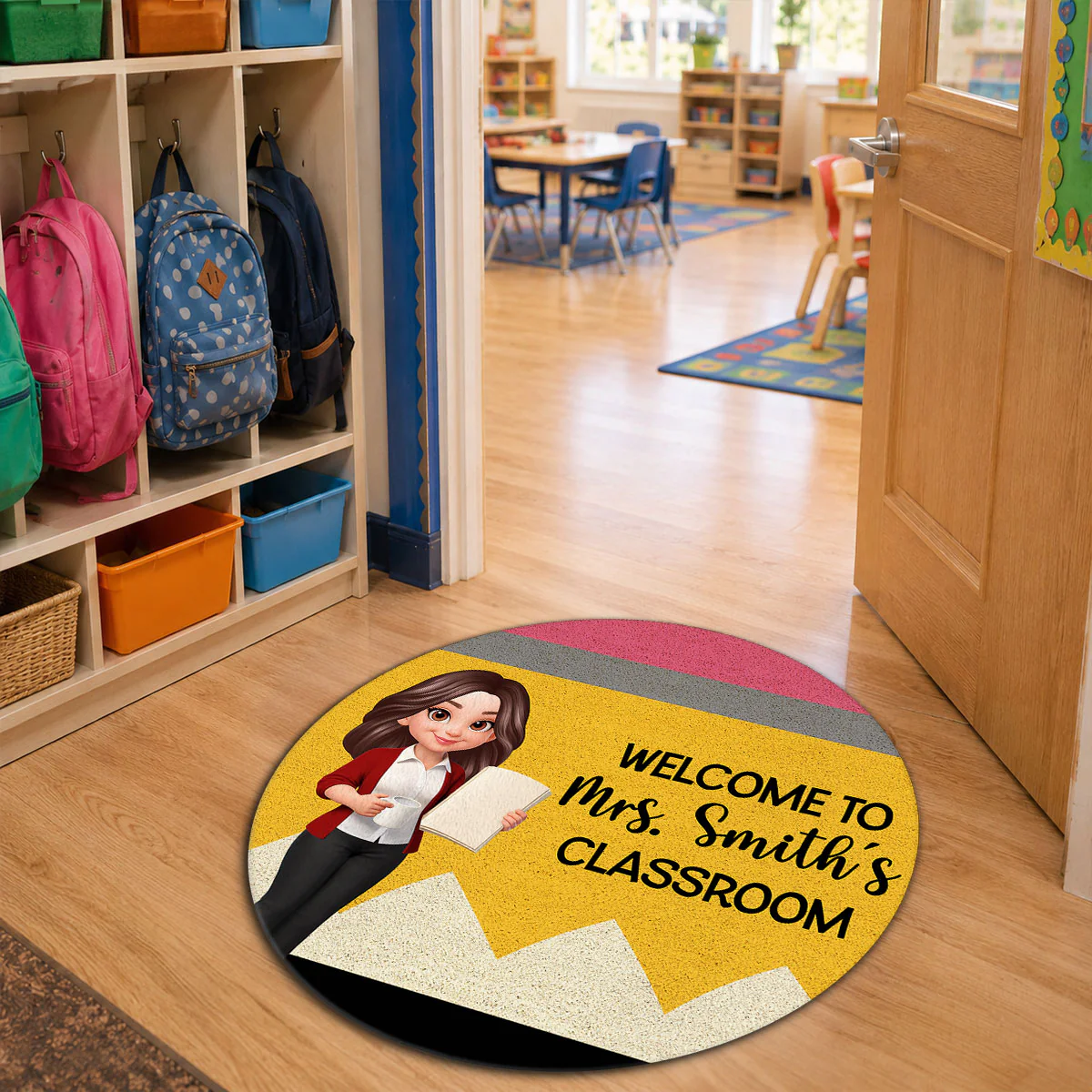 Teacher Pencil Welcome To Classroom Happy Learning - Personalized Doormat - Back To School, Classroom Decor - Image 2