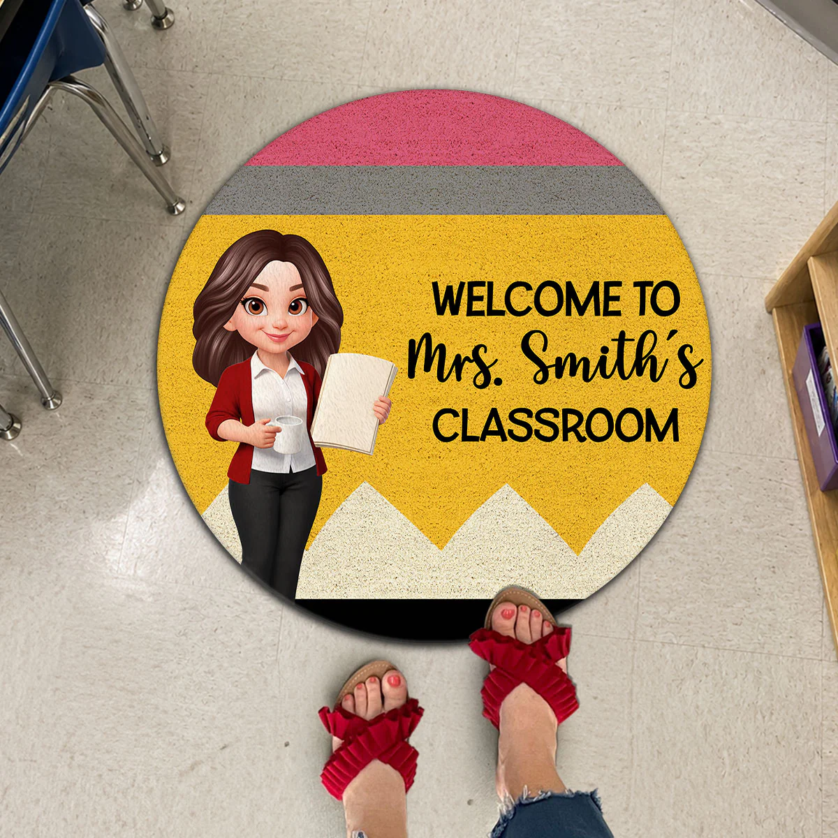 Teacher Pencil Welcome To Classroom Happy Learning - Personalized Doormat - Back To School, Classroom Decor - Image 3