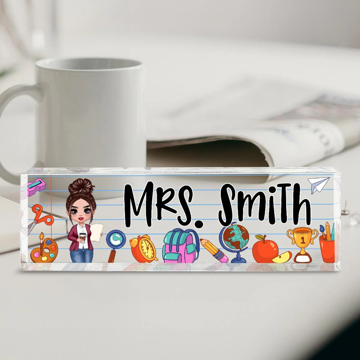 Teacher School Things Personalized Acrylic Desk Name Plate, Back To School Gift For Teacher, Office Decor - Image 4