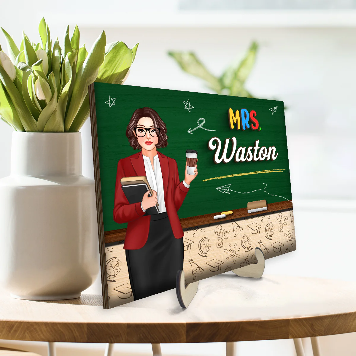 Teacher Sign Blackboard Gift For Teacher Personalized 2-layer Wooden Plaque - Image 3