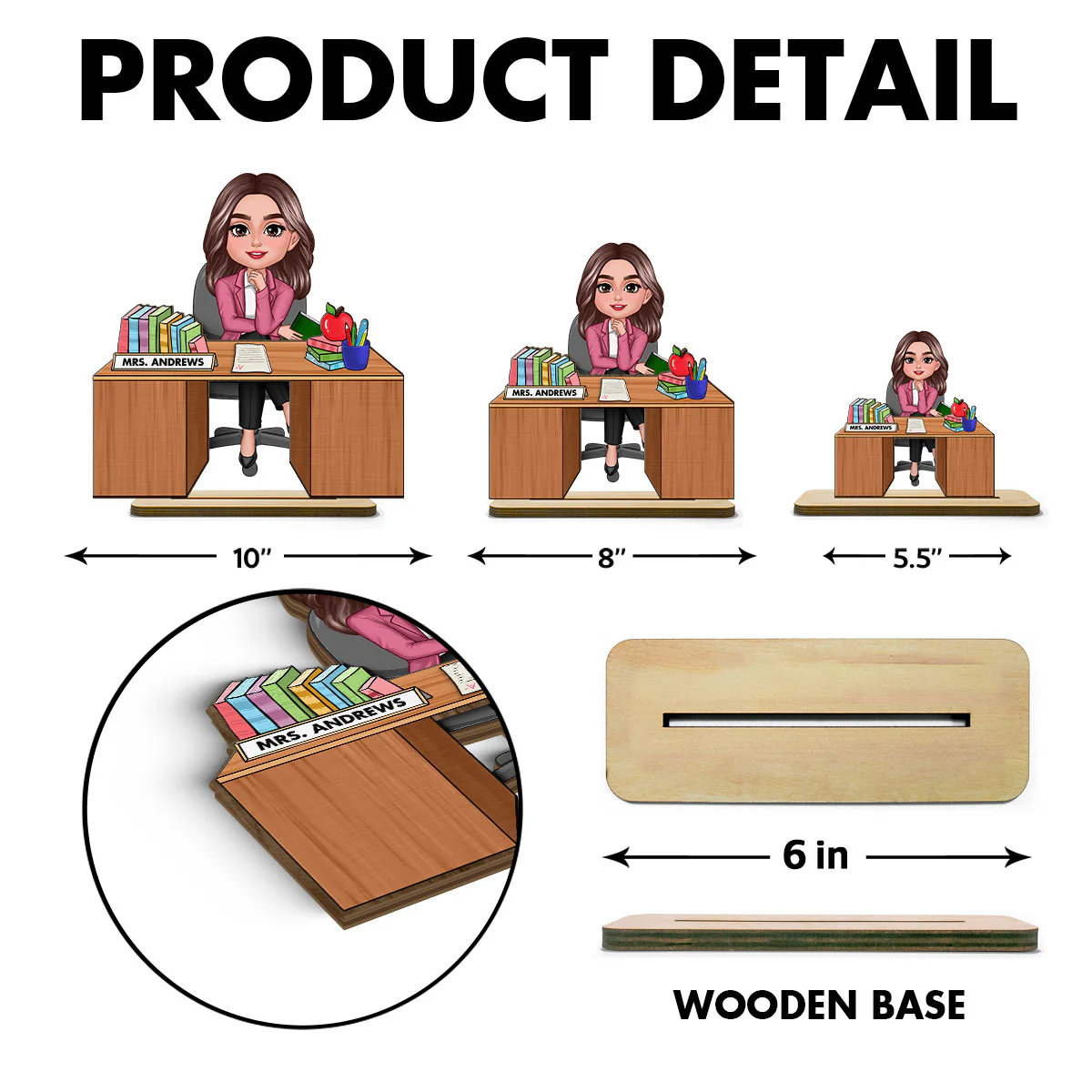 Teacher Sitting At Desk Personalized 2-Layer Standing Wooden Plaque, Back To School Gift - Image 6