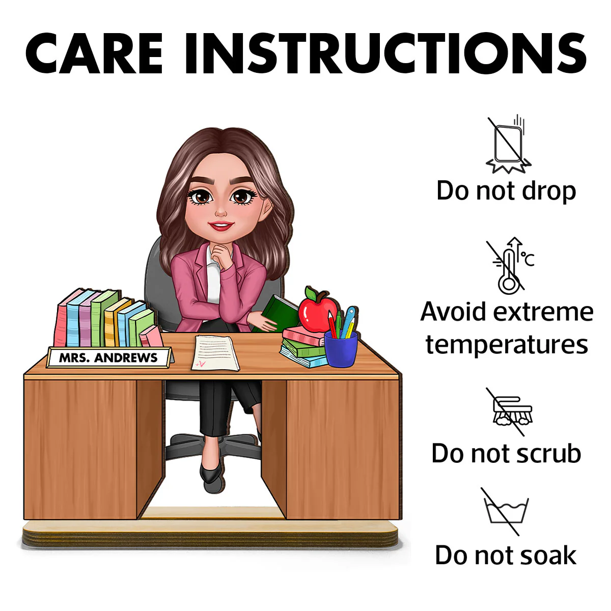 Teacher Sitting At Desk Personalized 2-Layer Standing Wooden Plaque, Back To School Gift - Image 7