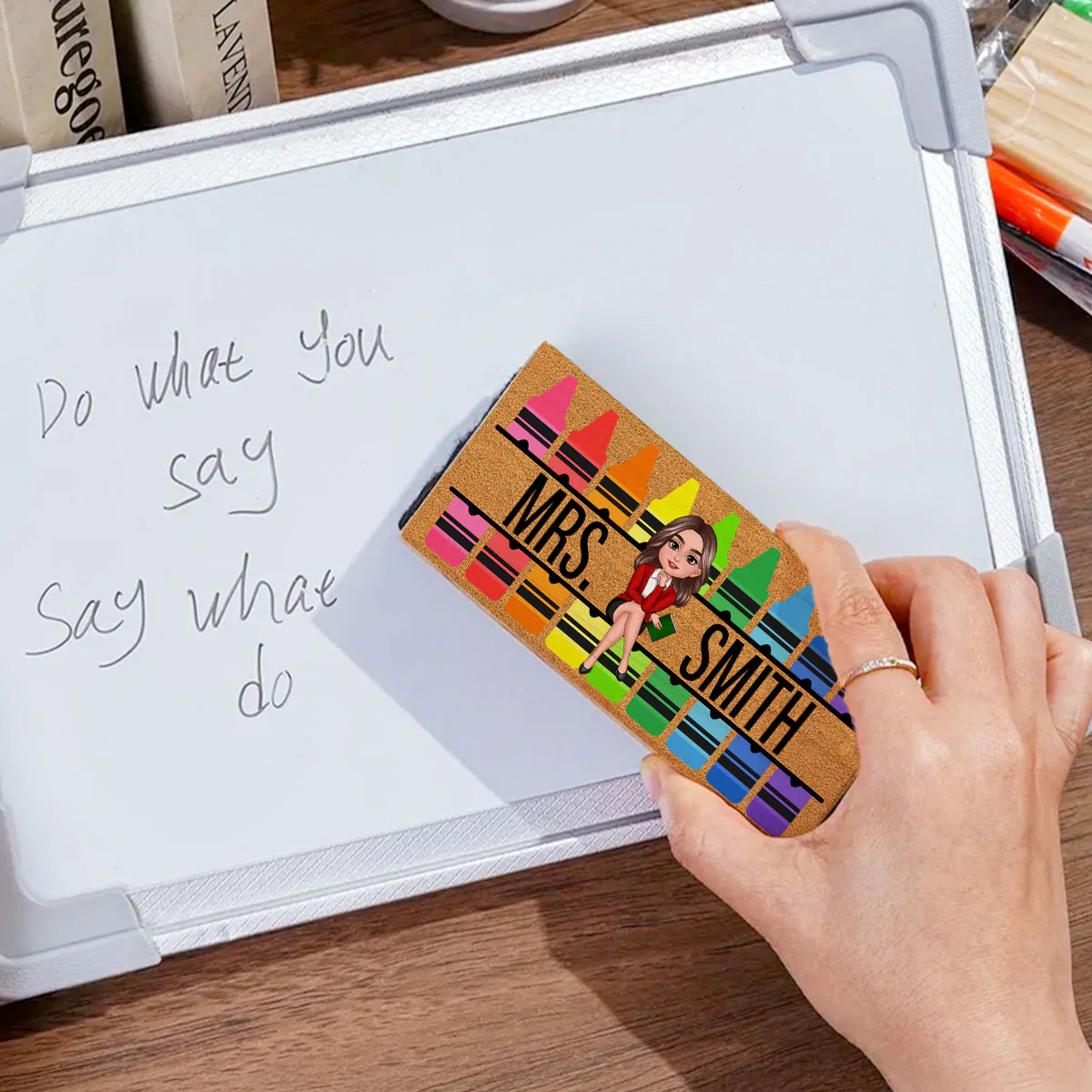 Teacher Sitting on Crayon Personalized Chalkboard/Whiteboard Eraser with Marker, Teacher Appreciation Gift, Back To School Gift - Image 4