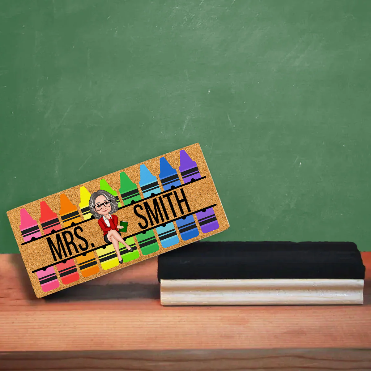 Teacher Sitting on Crayon Personalized Chalkboard/Whiteboard Eraser with Marker, Teacher Appreciation Gift, Back To School Gift - Image 5