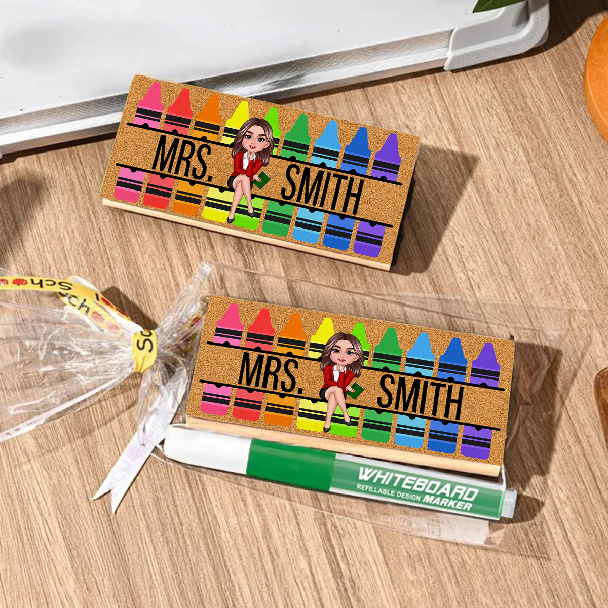 Teacher Sitting on Crayon Personalized Chalkboard/Whiteboard Eraser with Marker, Teacher Appreciation Gift, Back To School Gift - Image 6