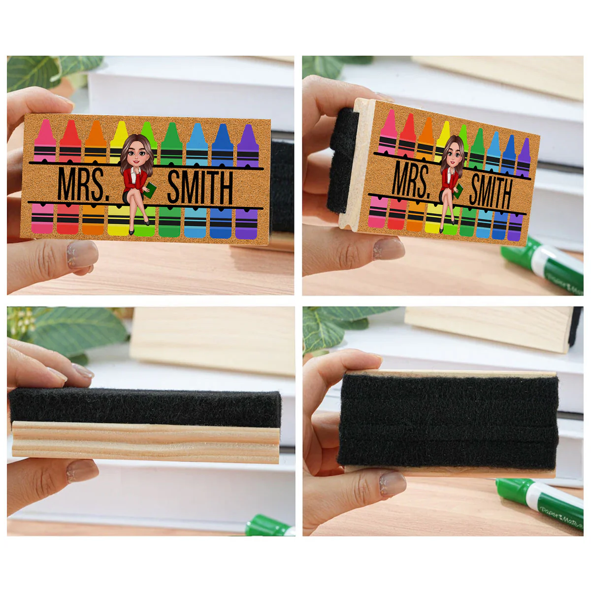 Teacher Sitting on Crayon Personalized Chalkboard/Whiteboard Eraser with Marker, Teacher Appreciation Gift, Back To School Gift - Image 8