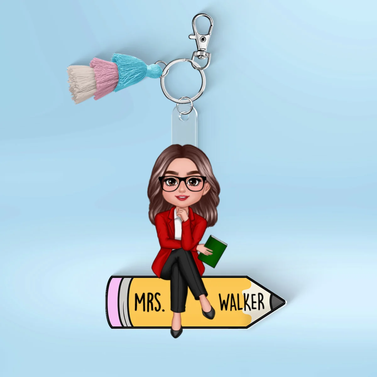 Teacher Sitting On Pencil Personalized 2-Layer Acrylic Keychain - Image 10