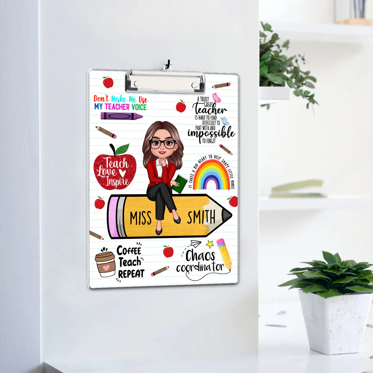 Teacher Sitting On Pencil Personalized Clipboard, Appreciation Gift - Image 4