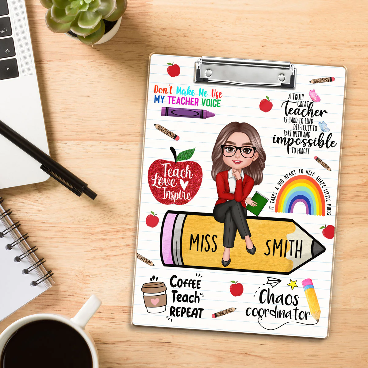 Teacher Sitting On Pencil Personalized Clipboard, Appreciation Gift - Image 5