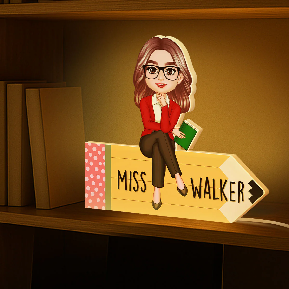 Teacher Sitting On Pencil Personalized Light Box, Teacher Appreciation Gift, Back To School Gift - Image 3