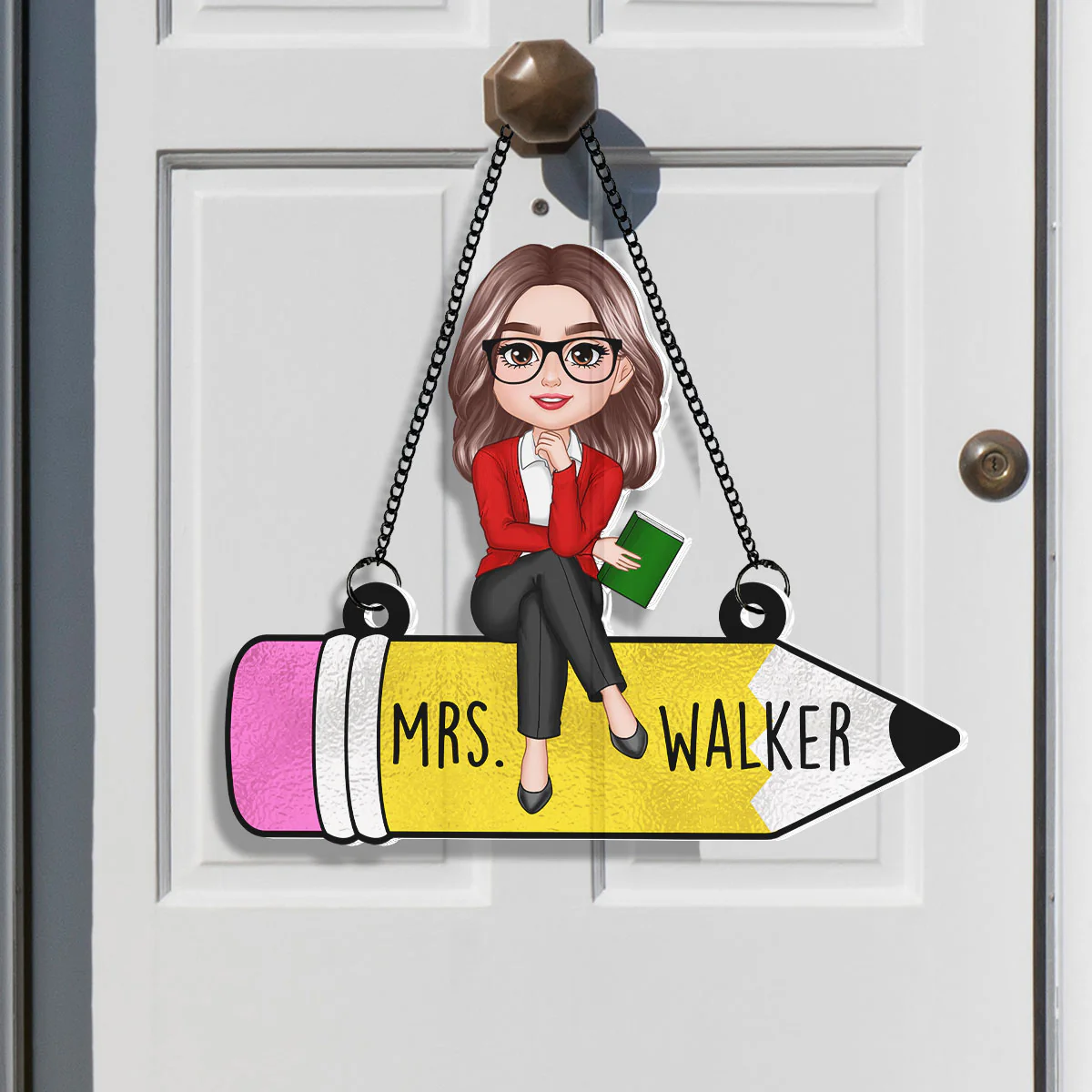 Teacher Sitting On Pencil Personalized Suncatcher, Teacher Appreciation Gift, Back To School Gift - Image 5