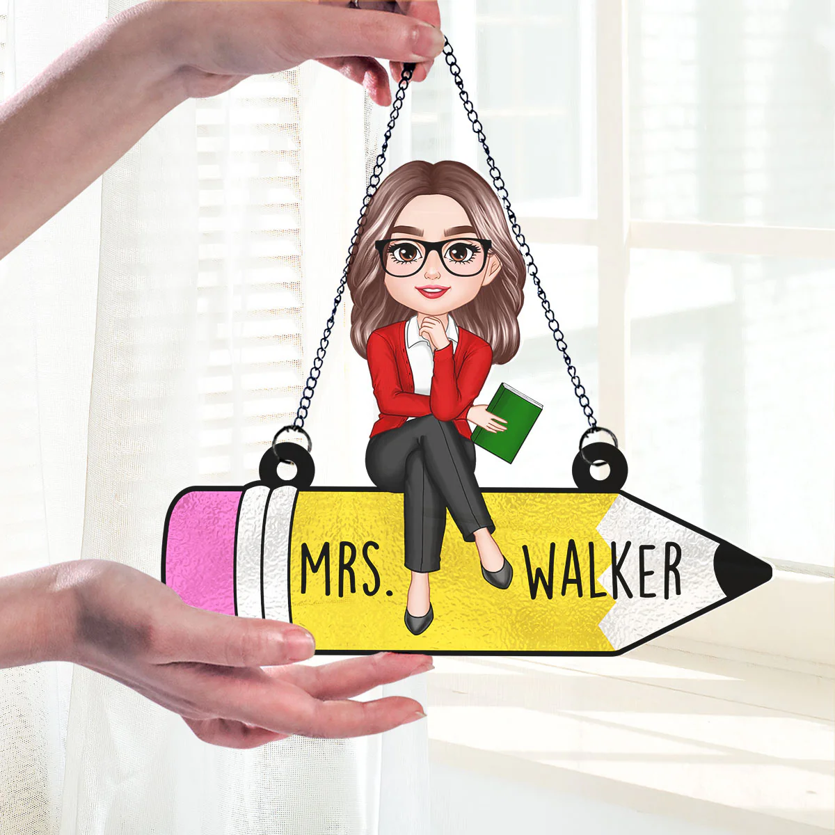 Teacher Sitting On Pencil Personalized Suncatcher, Teacher Appreciation Gift, Back To School Gift - Image 7