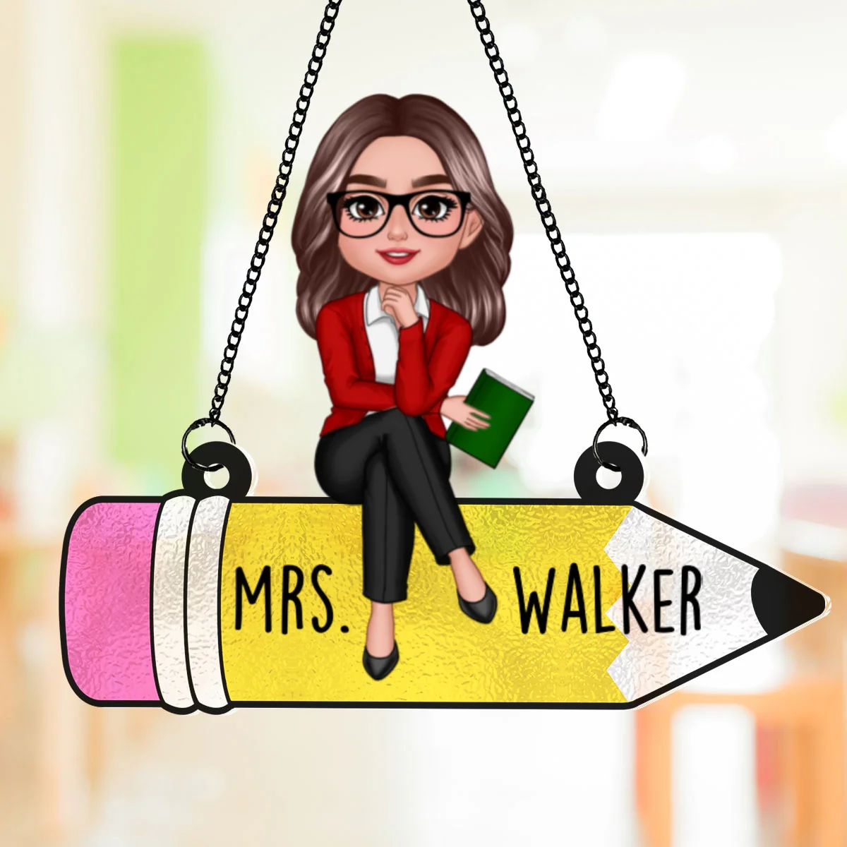 Teacher Sitting On Pencil Personalized Suncatcher, Teacher Appreciation Gift, Back To School Gift - Image 8