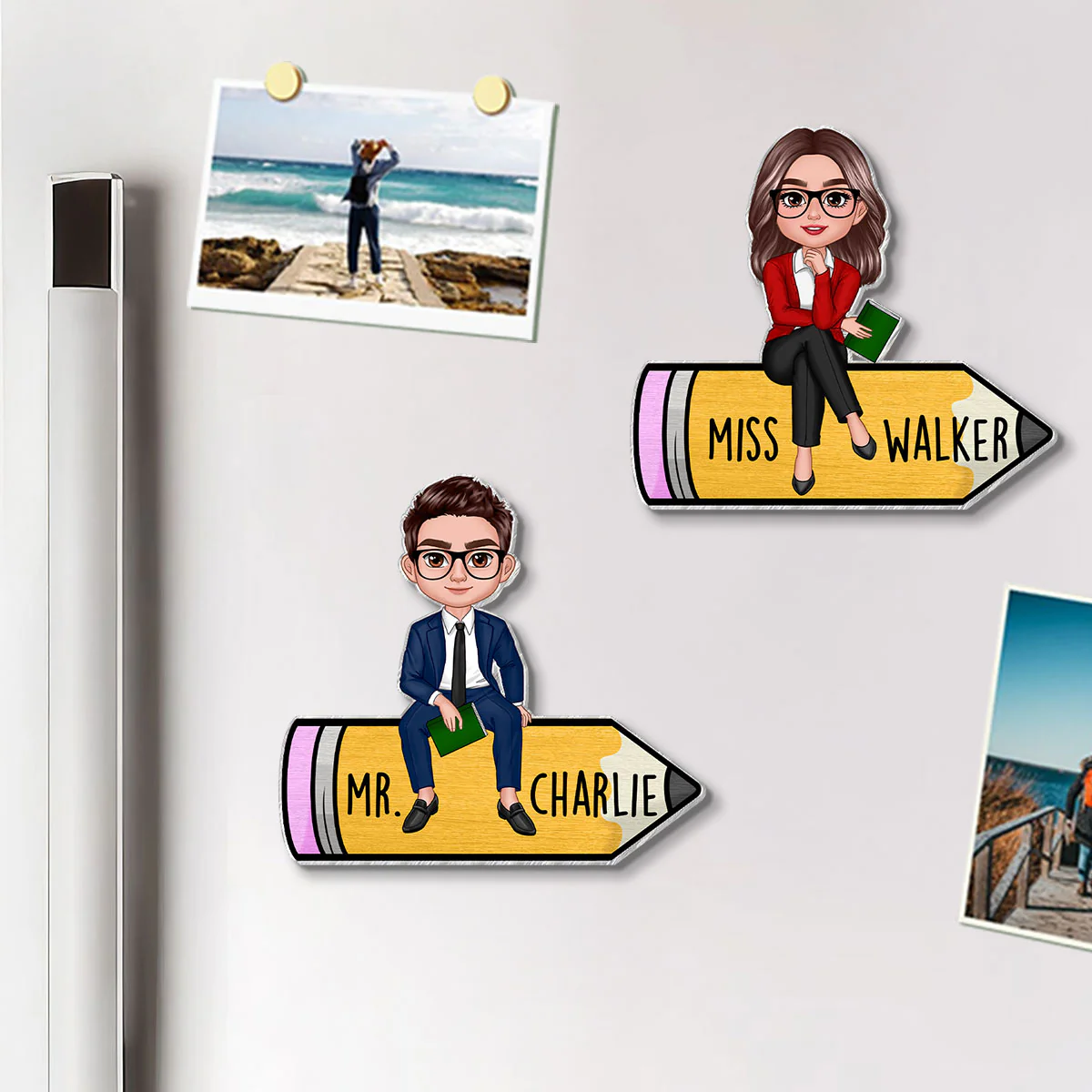 Teacher Sitting On Pencil Personalized Whiteboard Magnet, Classroom Decor - Image 4