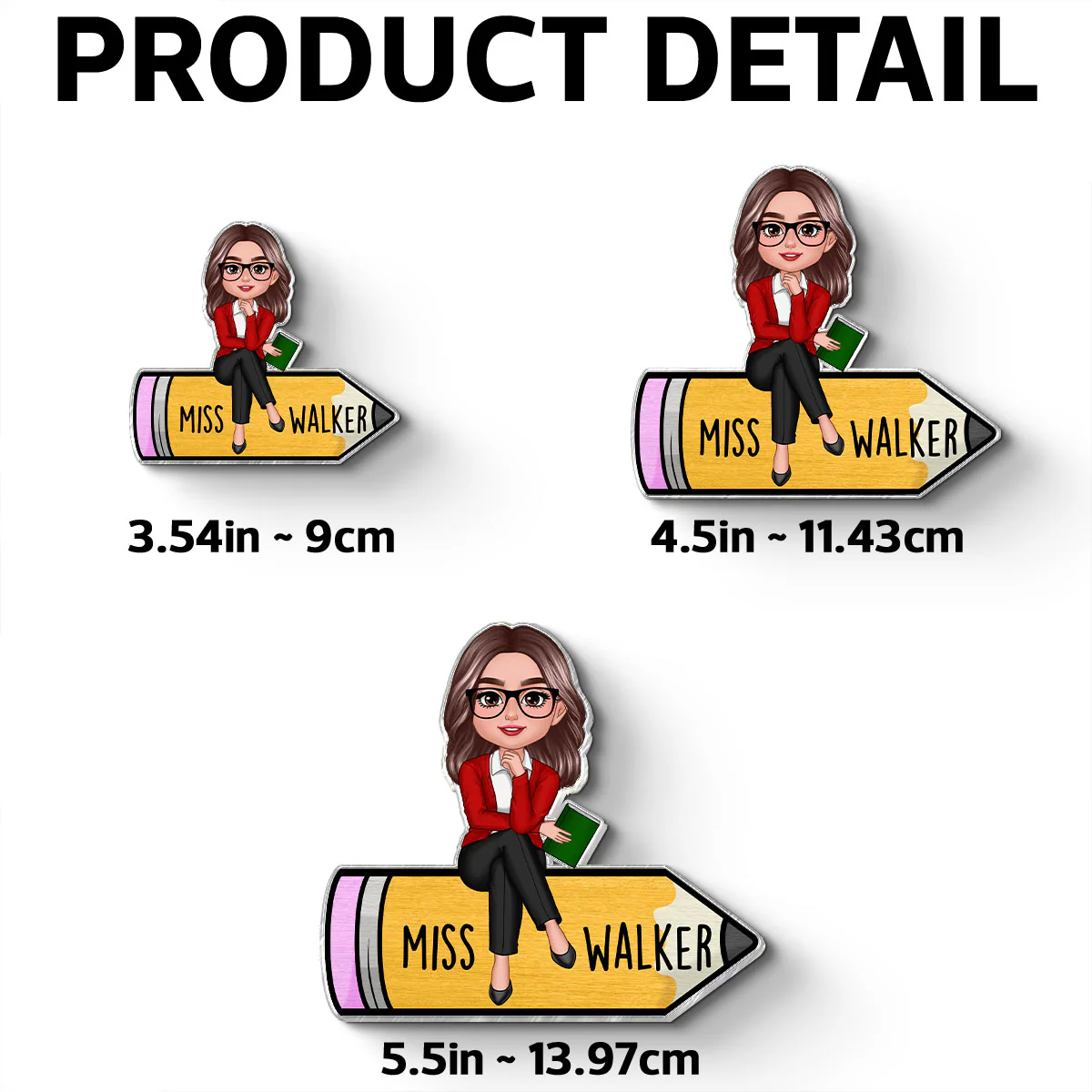 Teacher Sitting On Pencil Personalized Whiteboard Magnet, Classroom Decor - Image 5