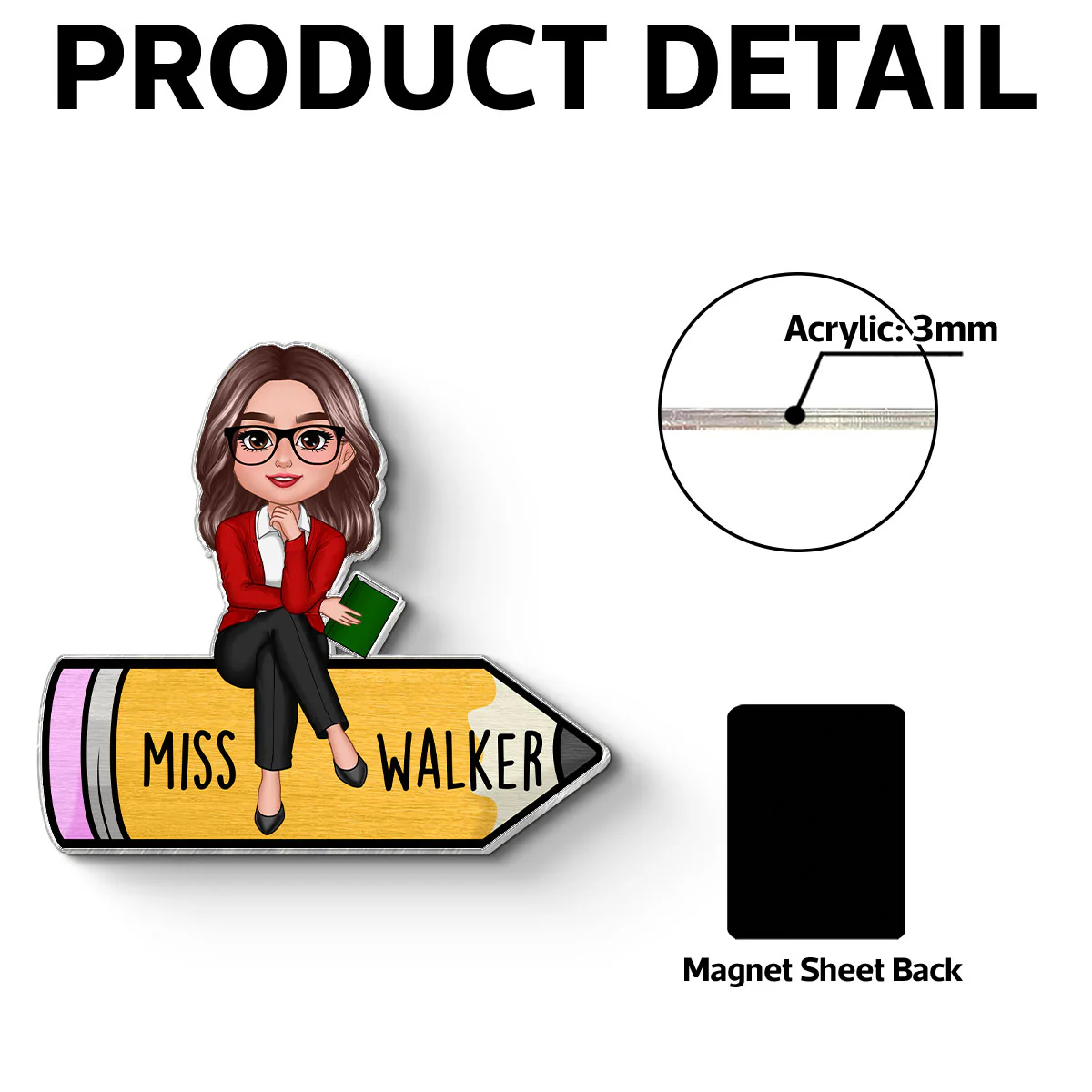 Teacher Sitting On Pencil Personalized Whiteboard Magnet, Classroom Decor - Image 7