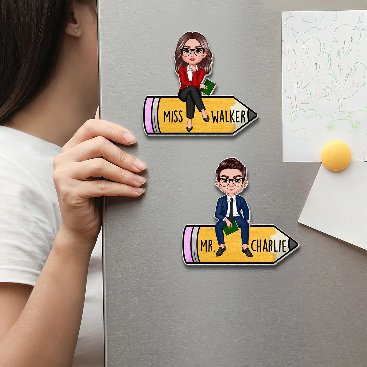 Teacher Sitting On Pencil Personalized Whiteboard Magnet, Classroom Decor - Image 8
