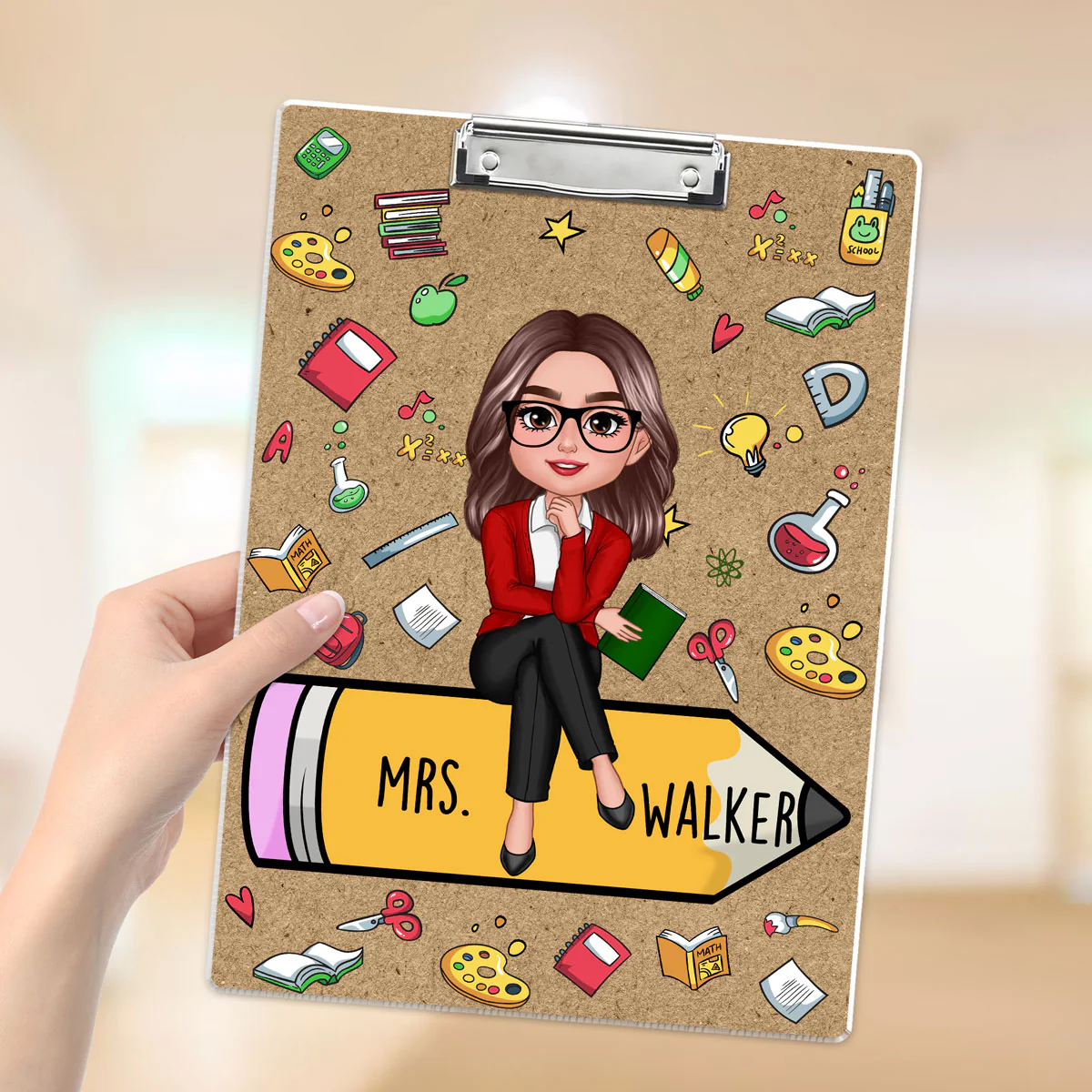 Teacher Sitting On Pencil School Things Personalized Clipboard, Gift For Teacher, Teacher Appreciation Gift, Back To School Gift - Image 5