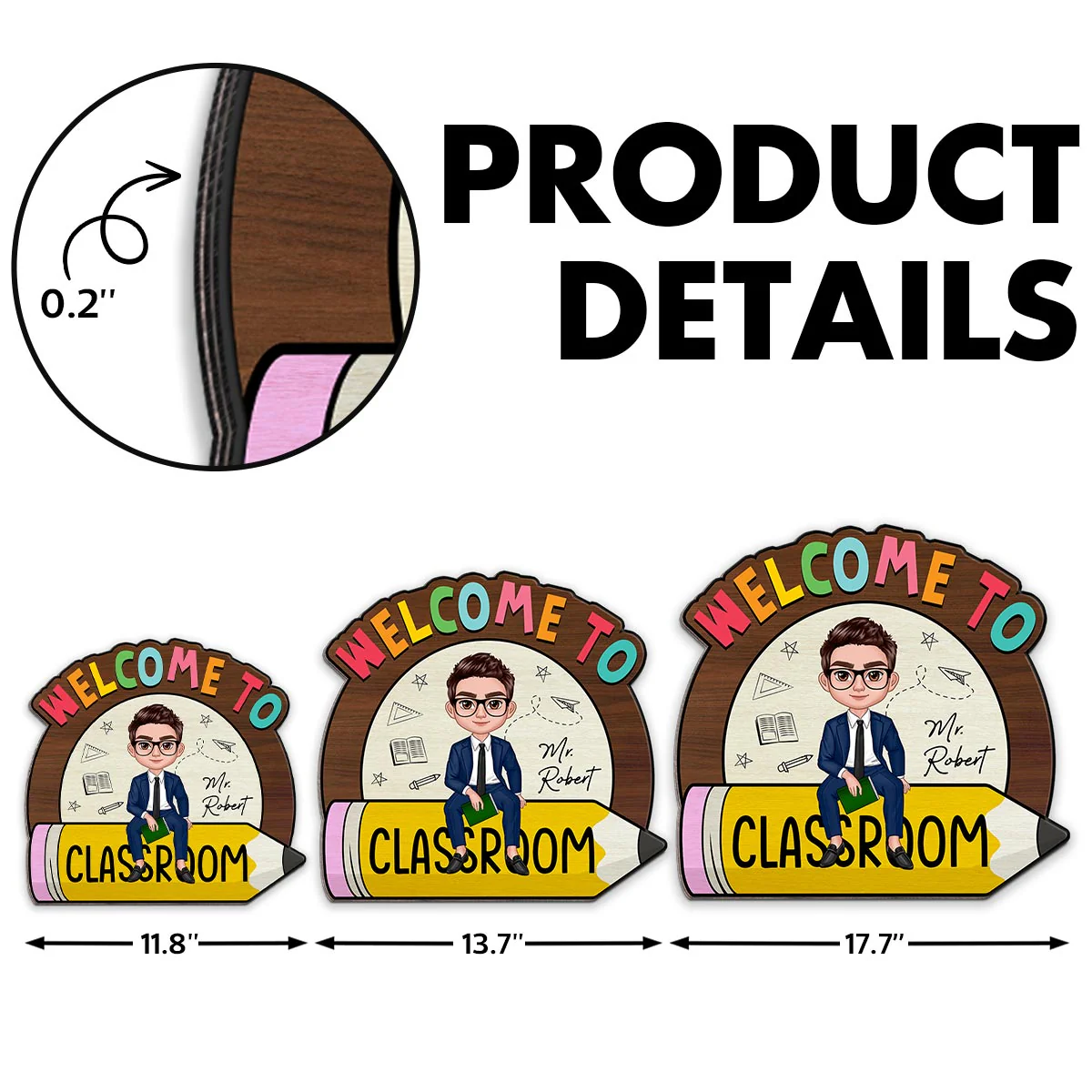 Teacher Sitting On Pencil Welcome To Classroom Personalized Wood Sign - Image 6