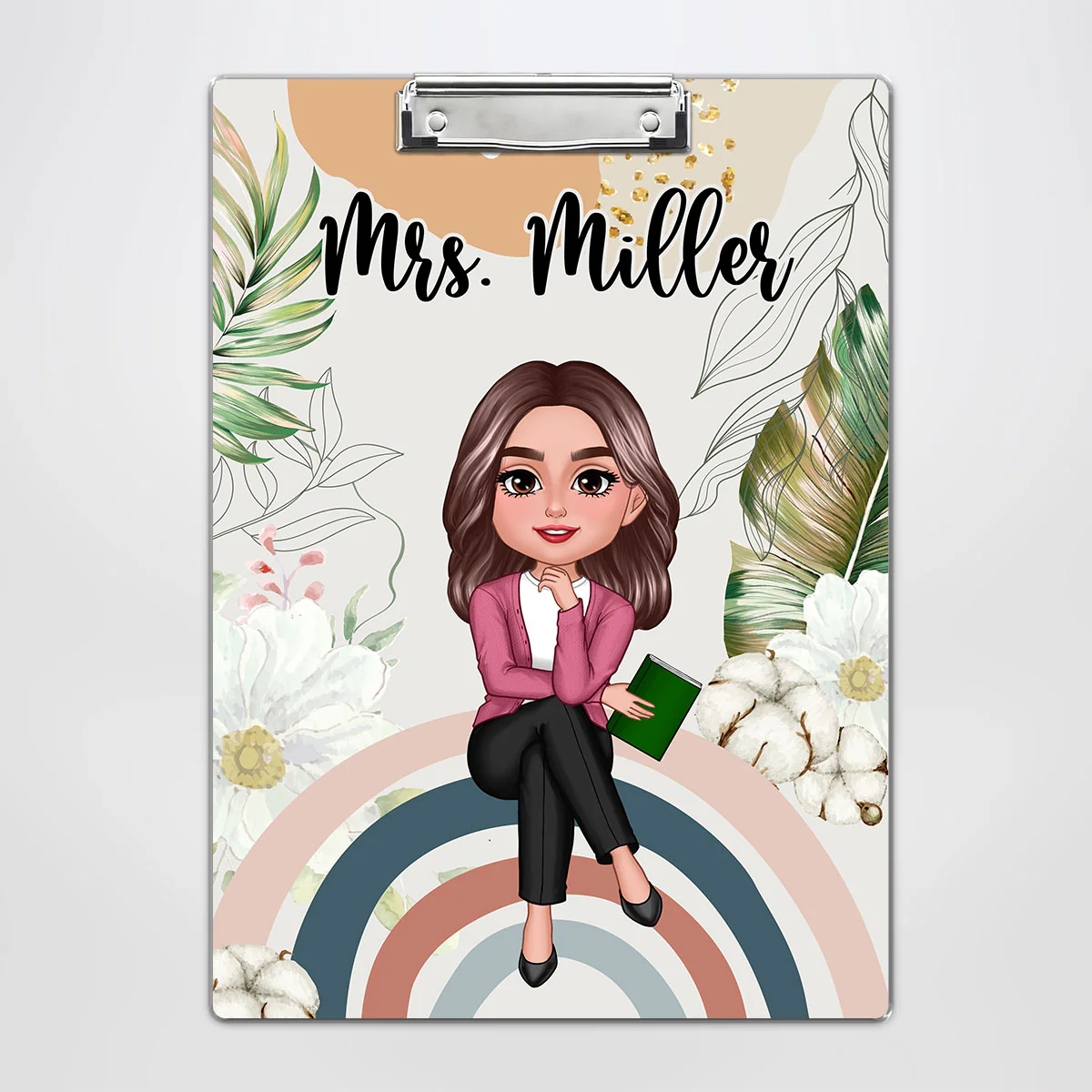 Teacher Sitting On Rainbow Personalized Clipboard, Gift For Teacher, Teacher Appreciation Gift, Back To School Gift - Image 2