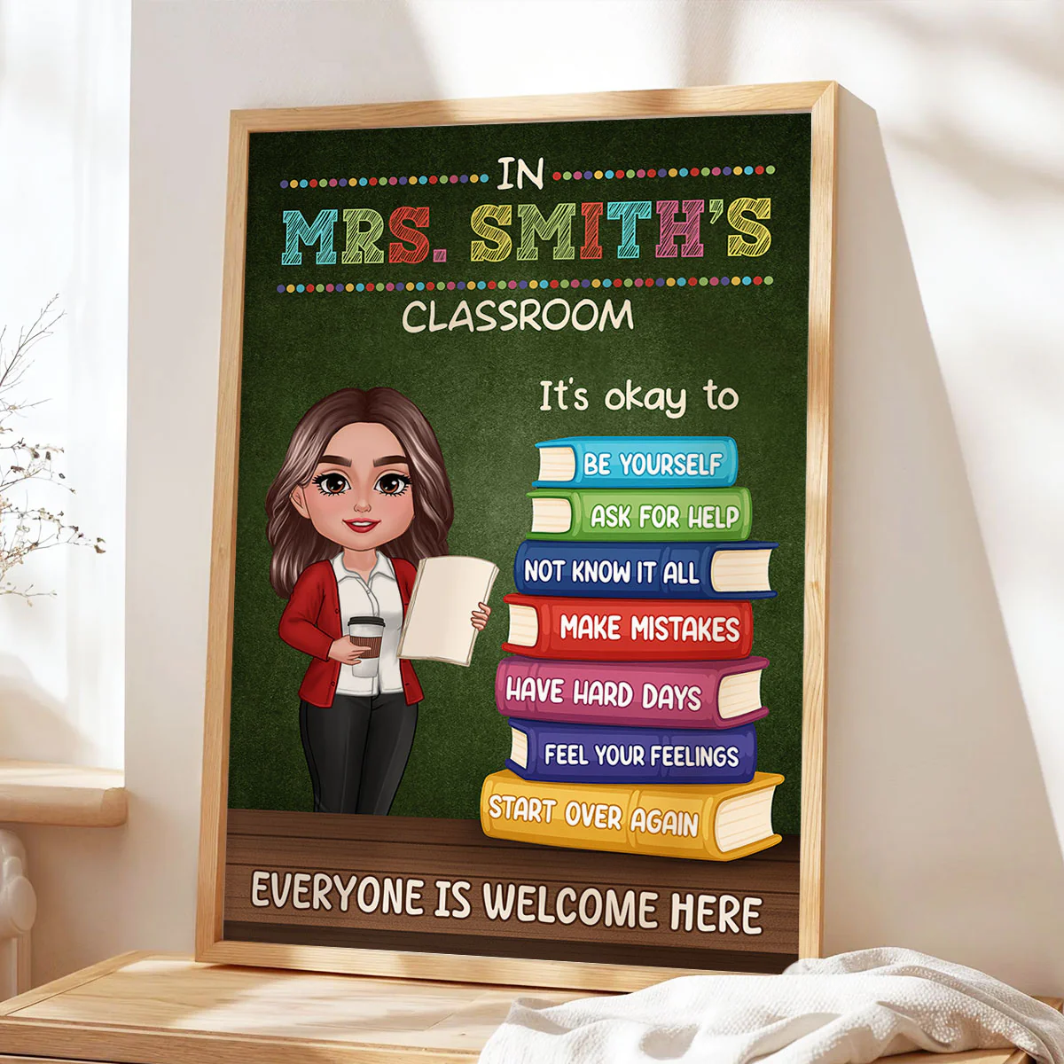 Teacher Standing By Stack Of Books In This Classroom It Is Okay To Personalized Poster, Classroom Decor - Image 4