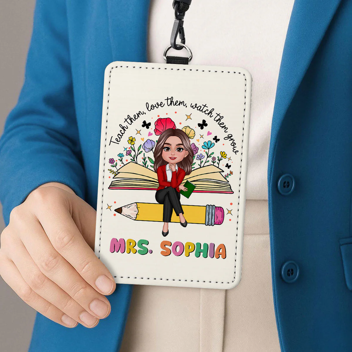 Teacher Teach Love Watch Them Grow Wildflowers Personalized ID Badge Holder, Back To School Gift - Image 10