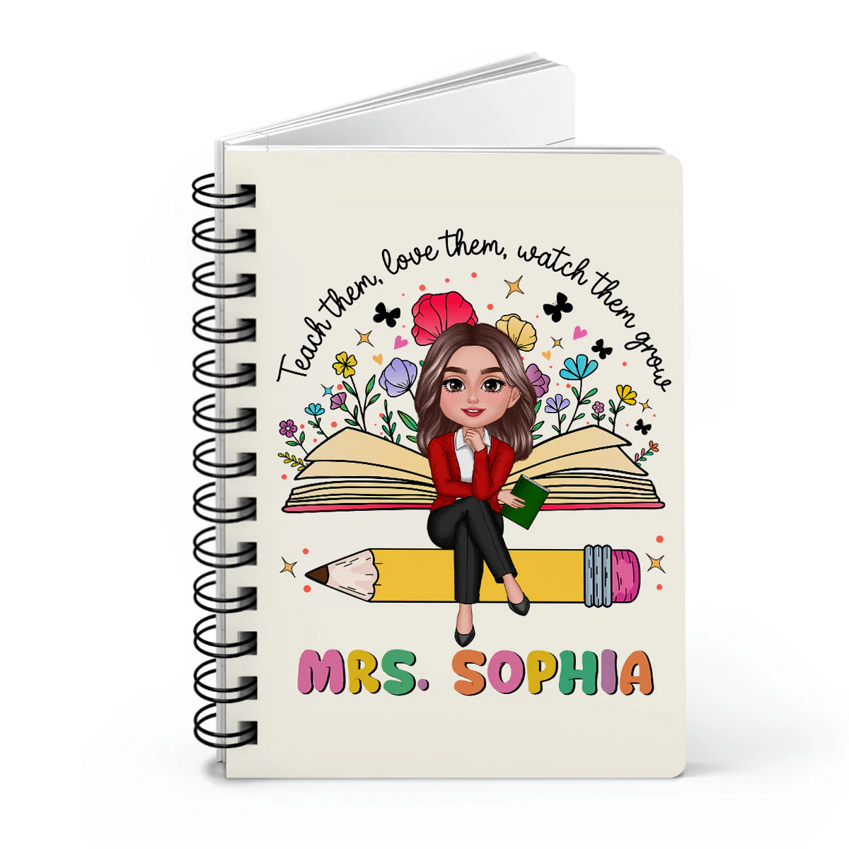 Teacher Teach Love Watch Them Grow Wildflowers Personalized Spiral Notebook Journal, Back To School Stationery - Image 2