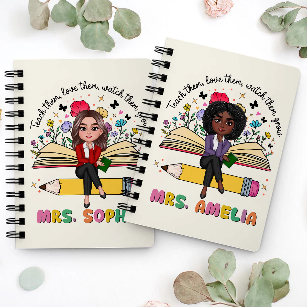 Teacher Teach Love Watch Them Grow Wildflowers Personalized Spiral Notebook Journal, Back To School Stationery - Image 9
