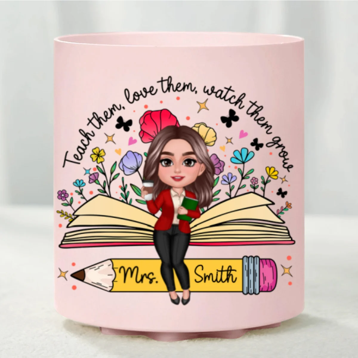 Teacher Teach Them Love Them Watch Them Grow Wildflowers Personalized Rotating Pen Holder - Image 11