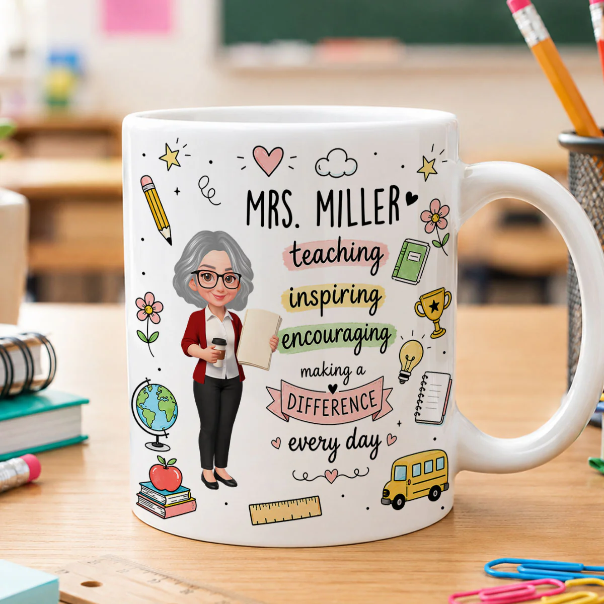 Teacher Teaching Inspiring Encouraging - Personalized Mug - Teacher Appreciation Gift, Back To School Gift For Teachers - Image 3