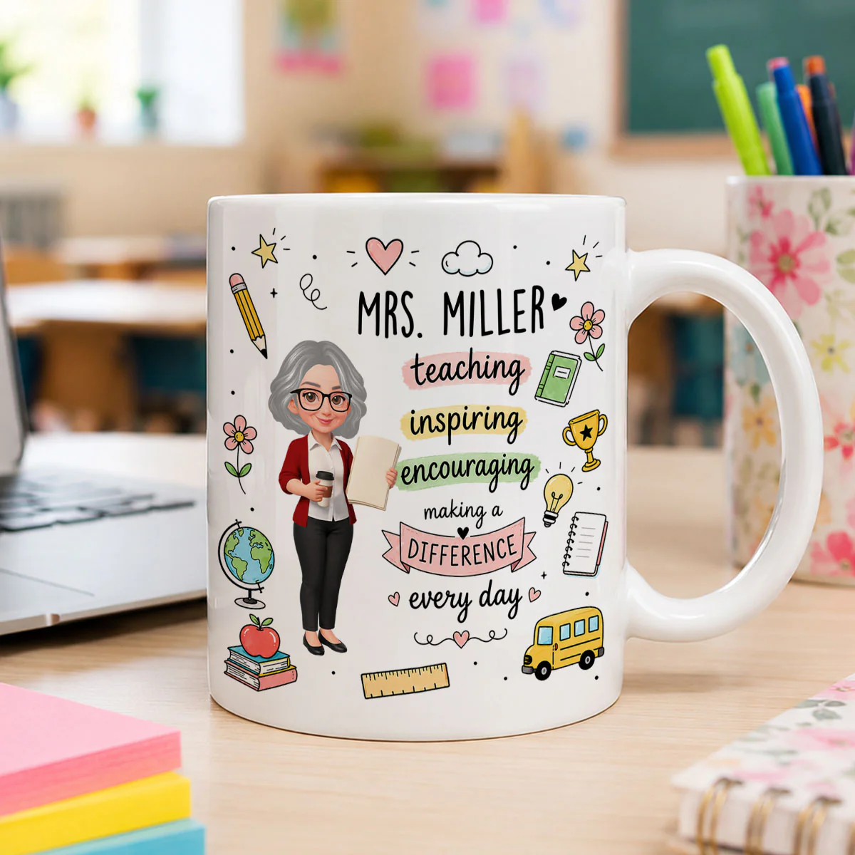 Teacher Teaching Inspiring Encouraging - Personalized Mug - Teacher Appreciation Gift, Back To School Gift For Teachers - Image 4