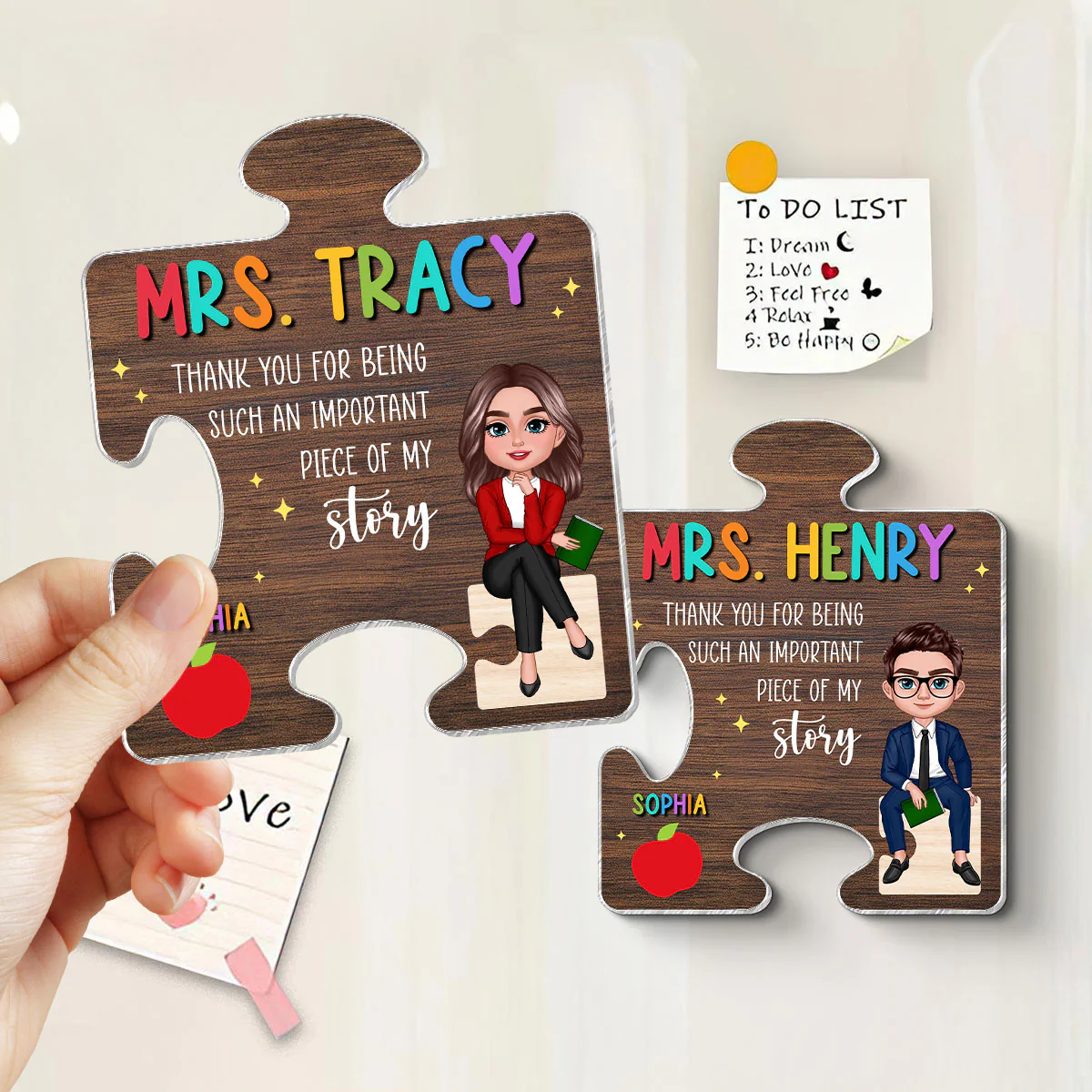 Teacher Thank You For Being Important Piece Of My Story Personalized Acrylic Magnet - Image 2