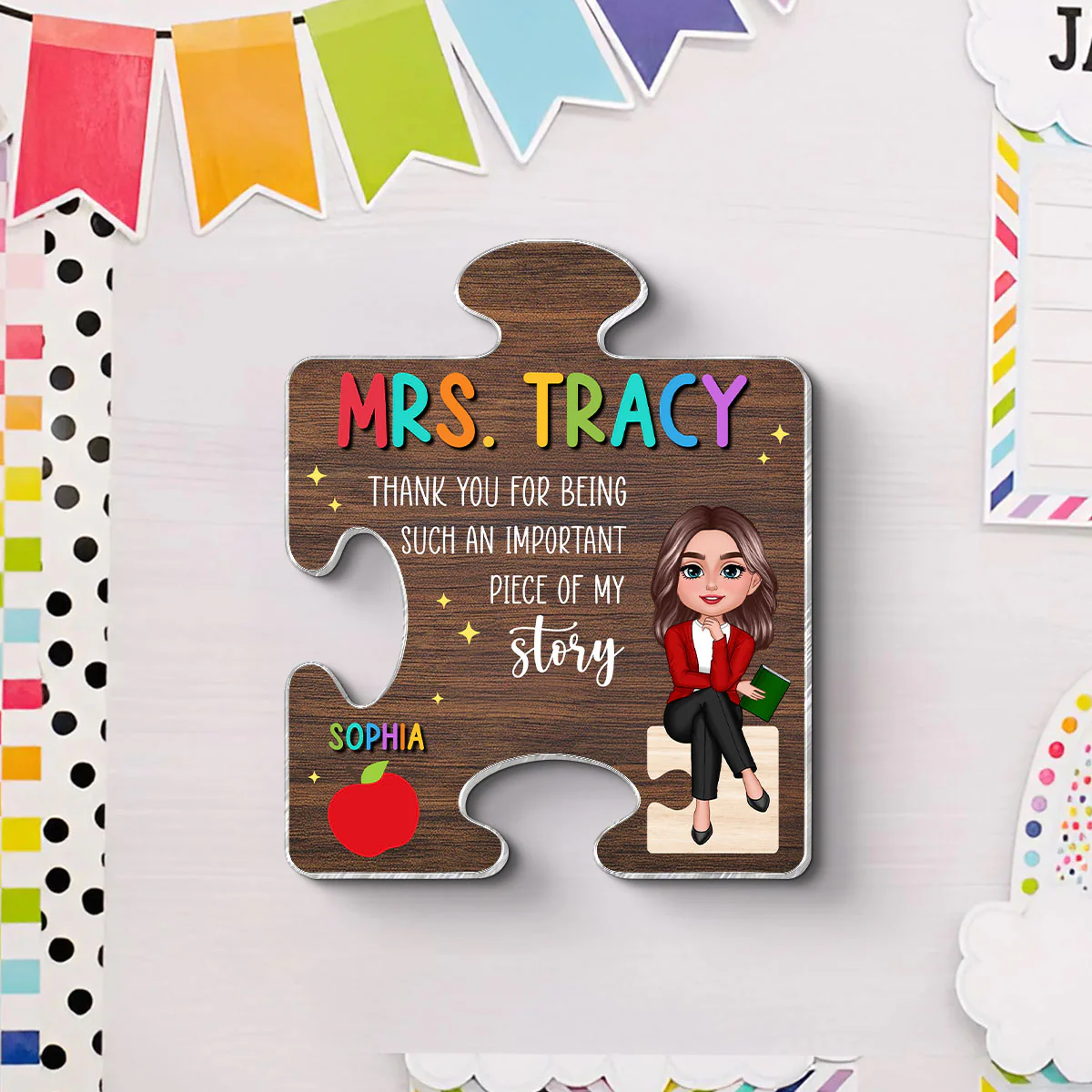 Teacher Thank You For Being Important Piece Of My Story Personalized Acrylic Magnet - Image 3