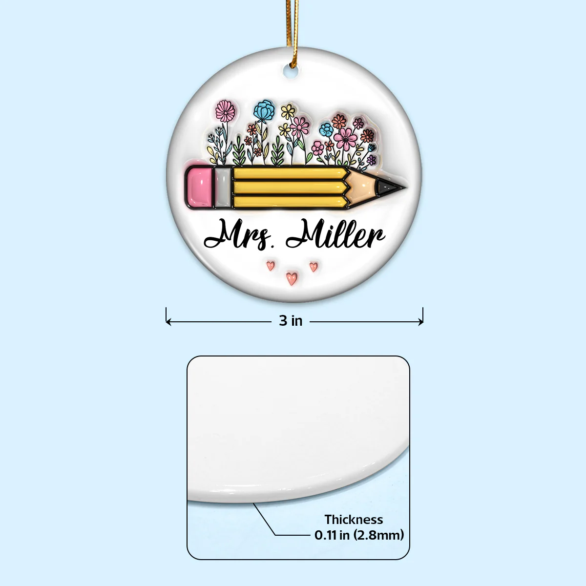 Teacher Things Pencil Apple 3D Inflated Personalized Ceramic Ornament - Image 6