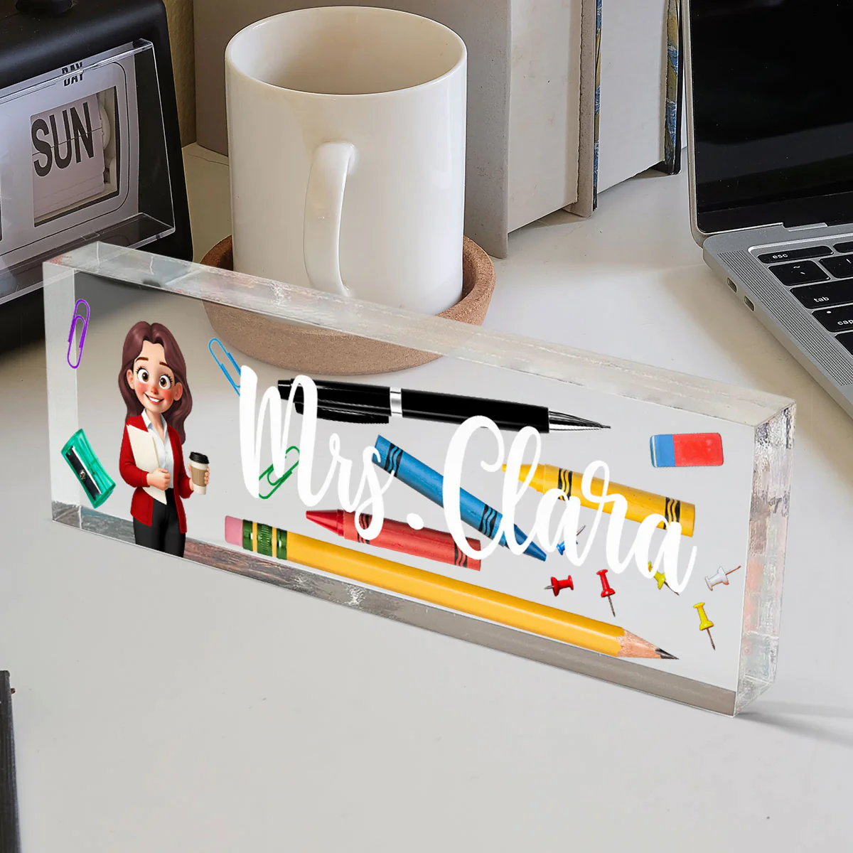 Teacher Things Personalized Acrylic Desk Name Plate, Back To School Gift - Image 4