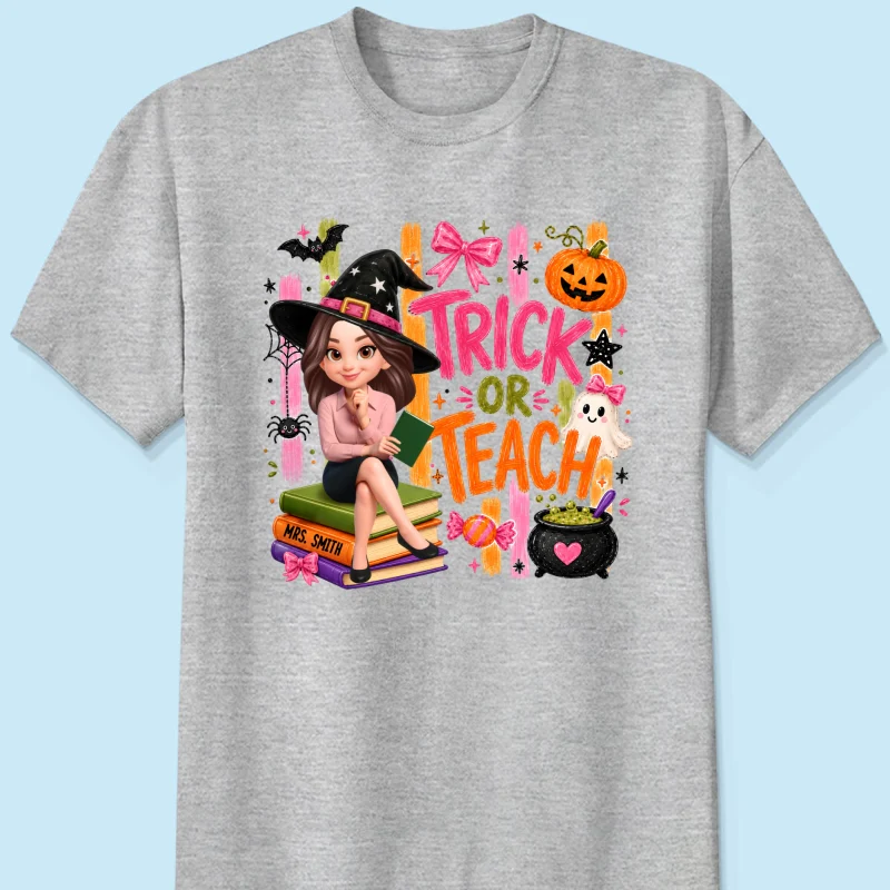 Teacher Treat or Teach - Personalized Shirt - Halloween Shirt for Teachers - Image 11