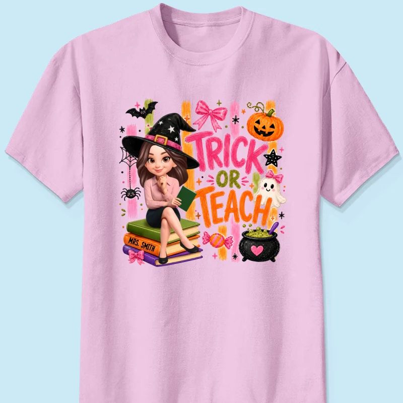 Teacher Treat or Teach - Personalized Shirt - Halloween Shirt for Teachers - Image 12