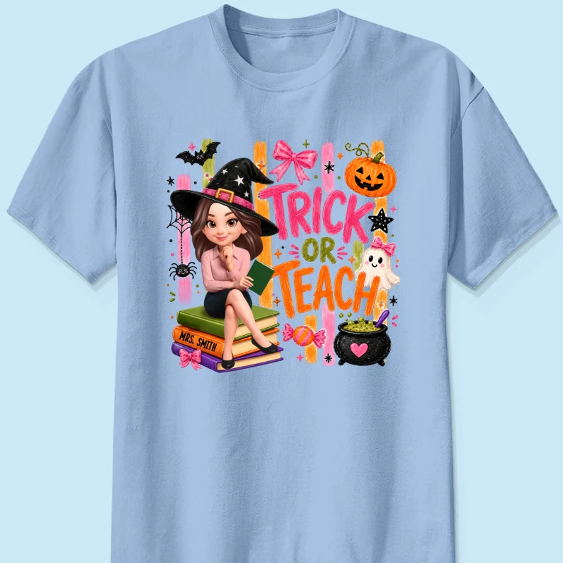 Teacher Treat or Teach - Personalized Shirt - Halloween Shirt for Teachers - Image 13