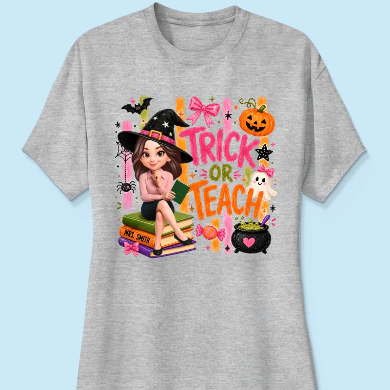 Teacher Treat or Teach - Personalized Shirt - Halloween Shirt for Teachers - Image 15