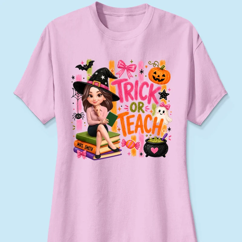 Teacher Treat or Teach - Personalized Shirt - Halloween Shirt for Teachers - Image 16